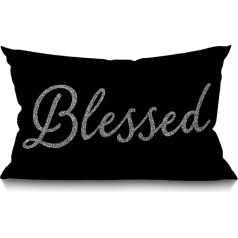 BGBDEIA Inspirational Blessed Words Waist Lumbar Spine Black Cotton Linen Cushion Cover Throw Pillow Case for Sofa Home Decorative Oblong 30x50cm