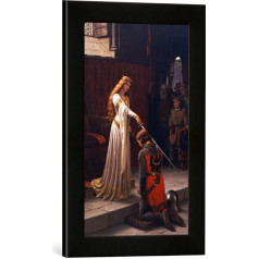 Edmund Blair Leighton The Knight's Strike Ierāmēta mākslas darbu reprodukcija augstas kvalitātes ar rokām darinātā rāmī 30 x 40 cm Matt Black