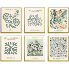 AUNMER Sage Green Room Decor for Aesthetic Bedroom, Set of 6 Abstract Matisse Wall Art, Vintage Gallery Wall Decor, Boho Retro mākslas darbu plakāti viesistabai, kopmītnei, mājas dekorēšanai