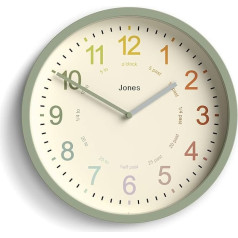 JONES CLOCKS® bērnu pulkstenis - laika mācību pulkstenis - iemācīties lasīt laiku - bērnu sienas pulkstenis - bērnu pulksteņi guļamistabai - analogais pulkstenis bērniem - bērnu pulkstenis (salvijas zaļš)