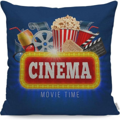 WONDERTIFY Movie Times Popcorn Pillow Case Cushion Cover for Couch Home Decor Drinks Gossip Board and Other Objects 18x18 Inch