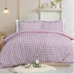 Sleepdown Gingham Check Blush Pink Plain Inverted Soft Easy Care sega sega segu pārklājs gultas piederumi ar RUFFLLE Edge spilvendrānu pārvalkiem Super King (260 cm x 220 cm)