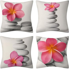 DILOXNSU spilvenu pārvalki 20x20 collu 4 Pack Pink Flower Stone Modern Art Dekoratīvie linu spilvenu pārvalki dīvāna dīvānam Dzīvojamā istaba Lauku māja