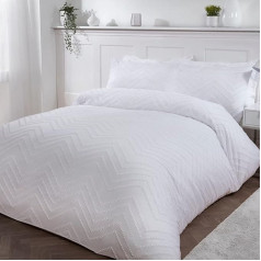 Sleepdown Šūfrēts viļņots Nordic Geo White Soft Cosy Easy Care Luksusa gultasveļas komplekts ar spilvendrānām - King (230 x 220 cm)