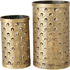 2 Piece Paisley Design Lattice Metal Work Lantern Antique Gold Rustic Patina 22cm D