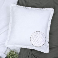 Chlophy White Boho Cushion Cover 18x18cm 45x45cm komplekts no 2 Tassel Fringe Dekoratīvs bohēmisks stepēts teksturēts matelasse kokvilnas Marokas spilvenu pārvalks žakarda materiāls