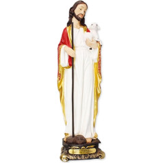 Kingdom Supplies Biblegifts Jēzus Labais Gans Florentīna statuete 20cm Tradicionālā itāļu dizaina sveķu Kristus, kas valkā jēru Zelta kolekcija