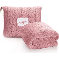 EverSnug Premium Travel Blanket Pillow - mīksta 2-in-1 lidmašīnas sega ar mīkstu spilvena pārvalku, pārnēsājamās bagāžas pārvalku un mugursomas klipu (gaiši rozā)