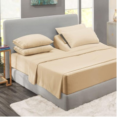 Clara Clark Premier 1800 Collection 5-Piece Flex-Top King Beige Cream Duvet Cover Set with Extra Pillowcases