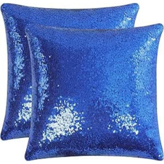 sourcing map 2 gabali Sequin Cushion Covers Shiny Sparkly ērts satīna spilvenu pārvalki Dekoratīvie spilvenu pārvalki pusei / Ziemassvētkiem / Pateicības / Jaunais gads, 16x16 collu, Royal Blue