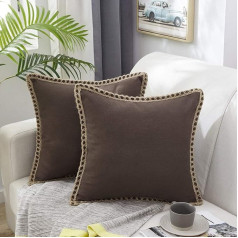 MERNETTE 2 gabali Juta lina lauku sētas dekori Square Pillow Case Cushion Cover Mājas rotājumi Dekorācijas dīvāna dīvāna gultas krēslam 60x60cm (Šokolāde)