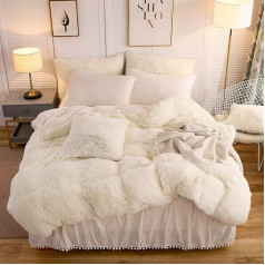 LIFEREVO Luxury Shaggy Soft Velvet Fluffy Furry Duvet Cover Set (1 pūkains mākslīgās kažokādas segas pārvalks + 1 spilvendrāna ar bumbuļiem) gultas veļas komplekts ar rāvējslēdzēju (divvietīgs, XL, gaiši bēšs)