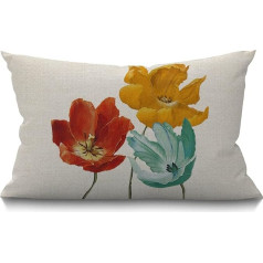 BGBDEIA Adorable Flower Cushion Cover Charming Beautiful Poppies Tri-Color Orange Red Yellow Blue Taisnstūra spilvenu pārvalks ar neredzamu rāvējslēdzēju dīvāna dīvānam 30x50cm