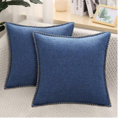 decorUhome Dekoratīvie Navy Blue spilvenu pārvalki 18 x 18 collu lina apgrieztām malām spilvenu pārvalks dīvānam dīvānam 45 x 45 cm 2 komplekti