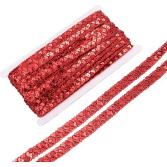 12 Yard Sequin Beads Lace Trim 2 rindas 1,5 cm Sequin Braid Trim Stripes Sequin Ribbon Trim for Crafts, Embellishments, DIY Šūšanas kostīms, sarkans