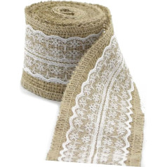 EXCEART 4 gabali Rustic Burlap Trim Hessian lentes Lace Trim Burlap Burlap Burlap lentes ar mežģīnēm Burlap Trim Juta Lace lentes Juta lentes lentes Rokasgrāmata Dekorēšana balta