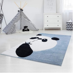 paklāju pilsēta Bueno Panda lācis Panda Flat Pile paklājs zilā krāsā ar kontūras griezumu bērnu istabai Izmērs: 120 x 170 cm