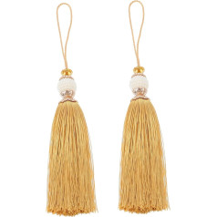 Hohopeti 2gab Aizkaru pērļu pušķis Tassel kleita Tassel Tassel piekariņš Zelta Tassel Black aizkari Tassel Charm aizkaru Handmade Tiebacks Cars griesti Diy Tassels Poliesters Dzeltenais