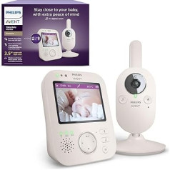 PHILIPS Avent bērnu monitors ar kameru Premium - drošs bērnu video monitors, 3,5 collu ekrāns, 4x tālummaiņa, nakts redzamība, interkoma funkcija, šūpuļdziesmas, istabas temperatūra, bērnu monitors (modelis SCD891/26)