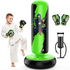 QPAU Kids Punch Bag High 66 collu dāvanas zēniem meitenēm vecumā no 5 līdz 12 gadiem, lai praktizētu karatē, taekvondo, MMA un Pent Up enerģijas atvieglojumu bērniem (zaļa)