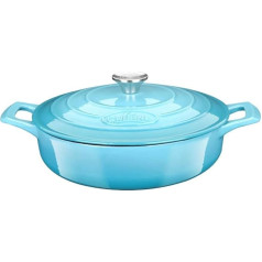 La Cuisine čuguna panna Saute Pan Serving Pan Sauté Pan Casserole Plakana emaljēta 28 cm 3,5 L iekšpusē matēts melns indukcijas krāsns drošs tumši zaļš