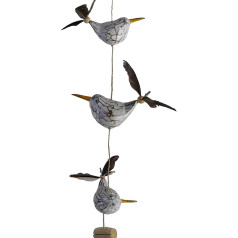 ART-CRAFT Seagull Wind Chime Dekoratīvs dārzs 3 dekoratīvie putni ar spalvu propelleru Koka dzīvnieku figūras kā jūras apdare, balkona apdare vai dārza apdare Plus 3 nomaiņas piederumi