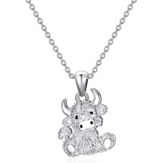 HARMONY BOLA Highland Cow Necklace 925 Sterlingo sidabro karvės pakabukas Charm papuošalai Motinos dienos gimtadienio, gimtadienio ir išleistuvių dovanos moterims, sidabras