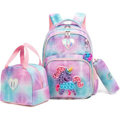 HTgroce Meiteņu skolas soma meitenēm Pop It mugursoma skolas soma meitenēm Komplekts 3 in 1 ar pusdienu maisiņu un zīmuļlietu Pop Fidget Bag, A-rozā vienradzis, mugursoma