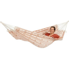 AMAZONAS XXL Carioca Coral Jacquard Hammock Lying Surface 250 x 175 cm for 2 People up to 200 kg Natural Light Red Recycled Cotton Soft Very Stable Elegant Look Handwoven (Coral)