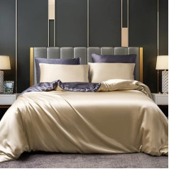 DXHOME Gultas veļa 220 x 240 cm Satin Silk Gloss Khaki Grey Plain Reversible gultas veļa Luksusa segas pārklājs ar rāvējslēdzēju un 2 spilvendrānas 80 x 80 cm