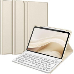 Fintie Keyboard Case for iPad Air 11 Inch M2, iPad Air 6/5/4 (2024/2022/2020) 10.9 Inch, TPU aizmugurējais aizsargvāciņš ar magnētisku noņemamu tastatūru (QWERTZ izkārtojums), bēšs