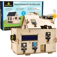 KEYESTUDIO Microbit Smart Home Starter Kit for BBC Micro:Bit V2 (bez Micro:Bit), MakeCode bloki un Python kods, pamācību ceļvedis, tālvadības programma, saules un Micro USB uzlāde, RGB, LCD displejs priekš