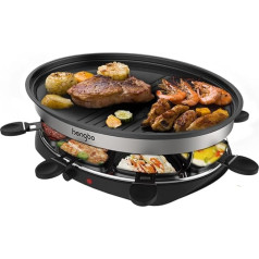 Raclette grils ar termiski izolētiem rokturiem ar nesadalāmu pārklājumu, 8 pannas 8 personām, melns