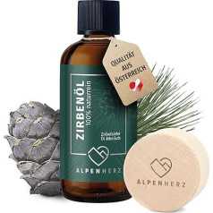 Alpen Heart Šveices priežu eļļa 100 ml ar smaržīgo akmeni no priedes koka - 100% dabīga ēteriskā Šveices priežu eļļa no Austrijas Fragrance Oil Istabas aromātiskā lampa Pine Cube Aroma Difuzors Pine Pine Pine eļļa