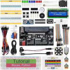 FREENOVE Super Starter Kit for BBC Micro:bit (nav iekļauts, darbojas ar V1 & V2), 266 lappušu detalizēta apmācība, 191 priekšmets, 38 projekti, bloki un Python kods