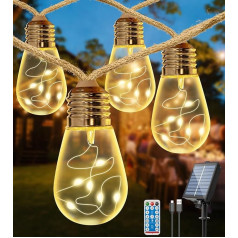 LITOHOM Solar Festoon String Lights Outdoor 32ft S14 USB powered 20 Shatterproof Bulbs IP65 Waterproof Personalizēti 8 režīmi Tālvadības pults Patio Balcony