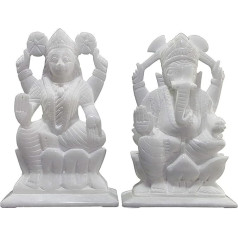 Stonkraft 17,8 cm Ganesh Laxmi Idol - handgefertigt indischen Marmor Räucherstäbchen Pooja Puja Ganesha Ganpati Ganesha Laxmi Lakshmi Idol, Statue, Murti