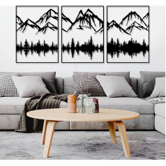 Luccyle Pack of 3 Black Mountain and Forest Metal Wall Art Decor, Rustic Wall Art, metāla mājas dekoru zīme iekštelpām un ārpus telpām (53 x 23,6 collas)