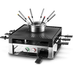 Solis Combi Grill 3 in 1 796 Raclette 8 Personen - Raclette Fondue Kombi - Tischgrill - Elektogrill - Edelstahl