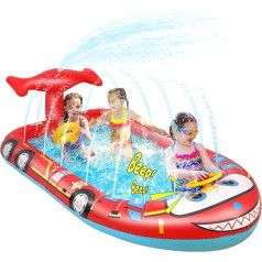 Peldbaseins Piepūšamais baseins 70 x 40 collas Liels 3 in 1 Heavy Duty PVC piepūšamais smidzinātājs ar plakanu baseinu Big Tail Sprinkler stūres ritenis Splash Pad bērniem suņiem