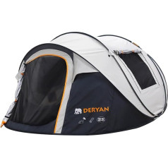 Deryan Pop Up Tent for 4 People - Waterproof up to 2000 mm with Taped Seams and Extra Thick Groundsheet - Can be Assembled and Folded in 2 Seconds - Includes Guy Ropes and Pegs