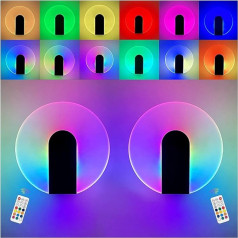 YNDD 2 RGB krāsu maiņas LED sienas lampas, USB sienas lampas ar akumulatoru, aptumšojamas, krāsainas, ar tālvadības pulti, piemērotas viesistabai, guļamistabai, bērnu istabai, gaitenim, kāpnēm,