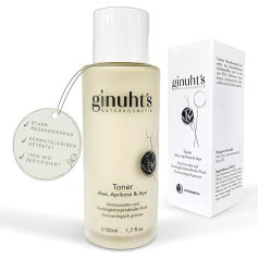 ginuht's Natural Cosmetics sejas toniks 100% organisks reģenerējošs un ādu nostiprinošs toniks visiem ādas tipiem Aktivējošs šķidrums ar alveju, aprikožu un açai (50 ml)