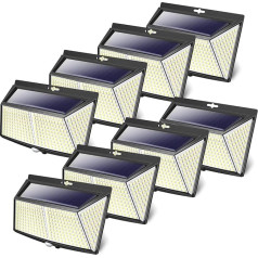 LOTMOS Pack of 8 Solar Lights for Outdoor Use with Motion Sensor, 308 LED, 3 Modes, 270° Solar Outdoor Light with Motion Sensor, IP65 Waterproof Solar Lights for Wall Light, Wall, Post, Pathway,