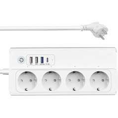 UseeLink Zigbee 3.0 Smart Power Strip 16A ar 4 maiņstrāvas pieslēgvietām, 1 USB-C ātrās uzlādes lādētāju (PD 20 W) un 3 USB-A, tālvadības pults, balss vadība, darbojas ar Alexa Google Home Phillilps HUE/Tuya Hub