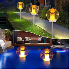 DeeprBlu Pack of 2 Solar Flame Light, IP68 ūdensizturīgs saules lukturīši āra mirgošanai, dārza lukturis, saules ceļa apgaismojums, āra, silti balta saules dārza apgaismojuma liesma terasei, celiņam, pagalmam