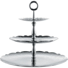 Alessi MW52/3 Dressed for X-Mas Etagere mit DREI Ebenen aus Edelstahl 18/10,glänzend poliert mit mit Reliefdekor, Stahl, Silver, 34 x 34 x 31 cm