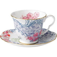 Wedgwood Teetasse und Untertasse, feines Knochenporzellan, Schmetterlingsblüte, Frühlingsblüten-Set