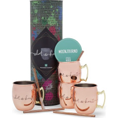 Whatakant - Moscow Mule Mug Mug Set | 4 Flying Dutchman in Copper | 550 ml ilgtspējīgas vara krūzes, taisni vara salmiņi dāvanu iepakojumā | atkārtoti lietojams bez plastmasas bāra kokteiļu komplekts