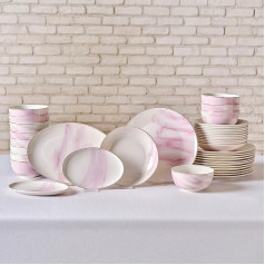 Karaca Ria New 39 gabalu trauku komplekts 12 personām, violets - eleganti porcelāna trauki ar 12 pusdienu šķīvjiem, 12 zupas šķīvjiem, 12 bļodām, 2 maziem ovāliem šķīvjiem un 1 lielu ovālu šķīvi